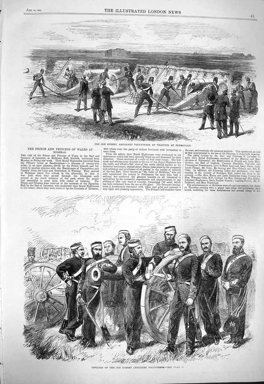 Original Old Antique Print 1865 Surrey Artillery Volunteers Plumstead Officers