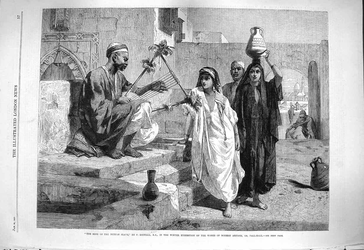 Original Old Antique Print 1865 Song Nubian Slave People Music Goodall Fine Art
