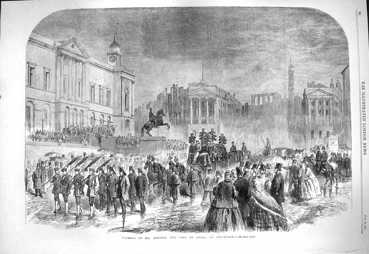 Antique Old Print *3943 1865 Funeral Lorimer Dean Guild Edinburgh Scotland