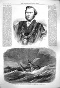 Original Old Antique Print 1865 John Barrington Mayor Dublin Ship Wreck A 19th