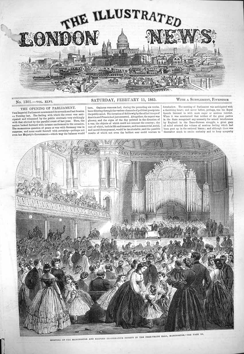 Old Antique Print 1865 Manchester Salford Co-Operative Manchester Trade 19th