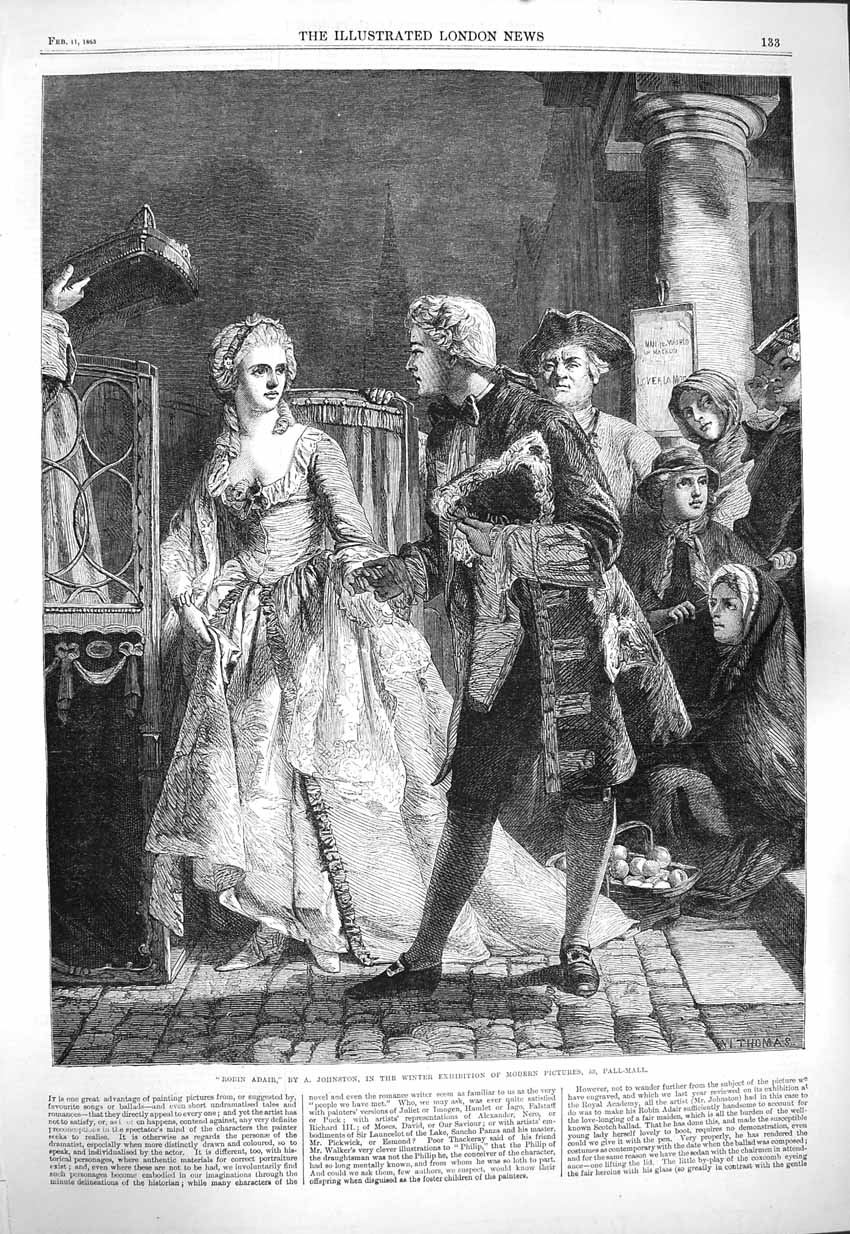 Original Old Antique Print 1865 Robin Adair Romance Man Woman Johnston Art 19th