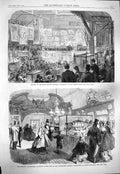 Original Old Antique Print 1865 Coachmakers Exhibition Lambeth Baths London