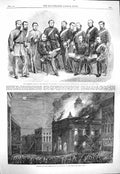 Original Old Antique Print 1865 Fire Kingston Australia Rifle Champions V 19th