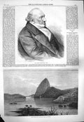 Old Antique Print 1865 Moses Montefiore Bart Sugar-Loaf Mountain Janeiro 19th
