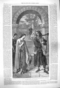Original Old Antique Print 1865 Sir Tristram Harping La Bell Isoude Music Dyce