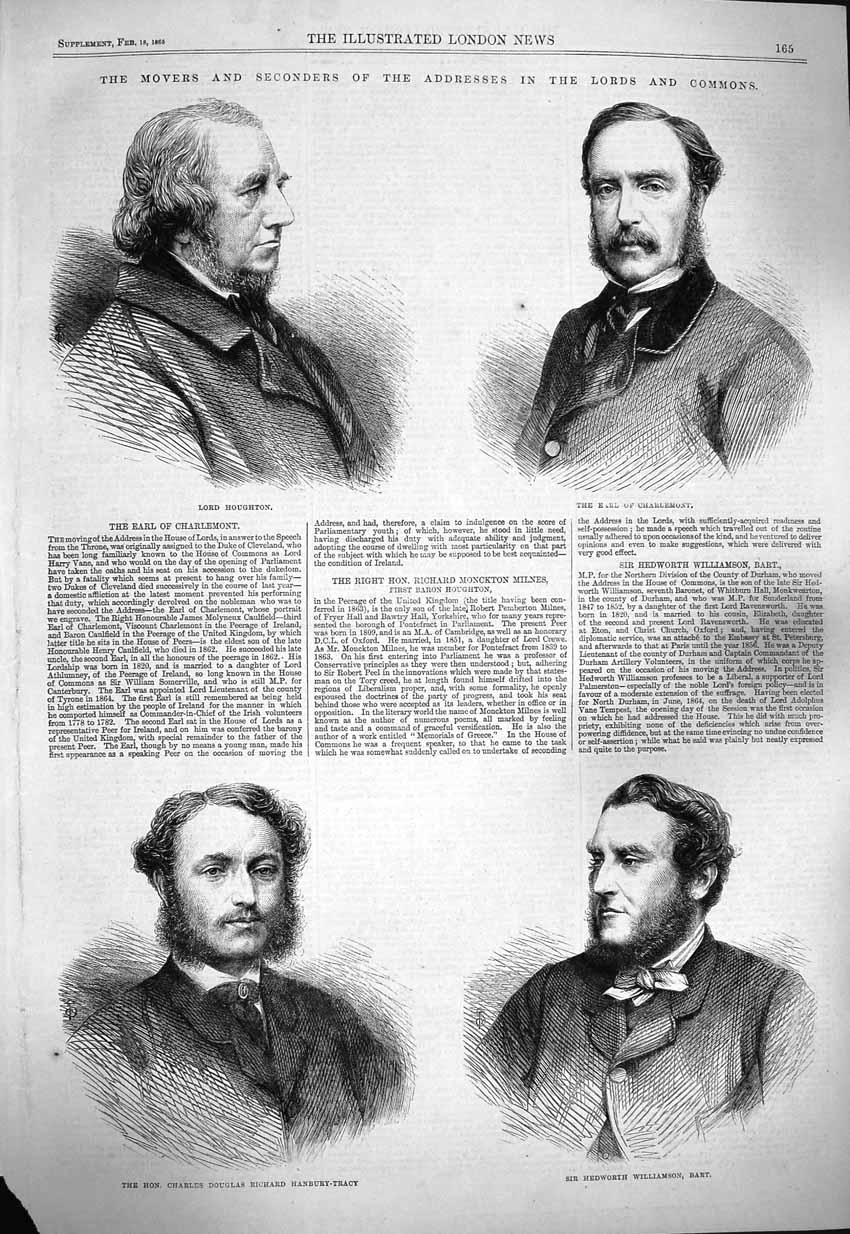 Old Antique Print 1865 Williamson Houghton Charlemont Williamson Hanbury 19th