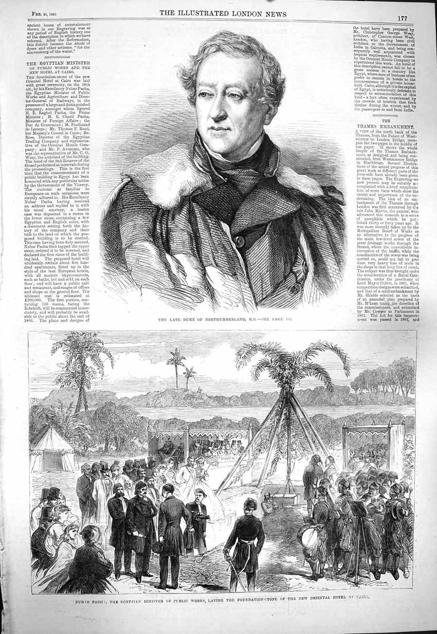 Original Old Antique Print 1865 Duke Northumberland Nubar Pacha Egypt Hote 19th