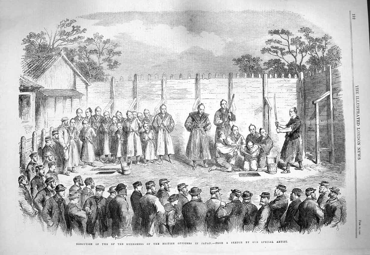 Original Old Antique Print 1865 Scene Execution Murderers British Officer 19th