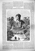 Original Old Antique Print 1865 Daiboodh Bronze Buddhist Idol Kamakura Japan