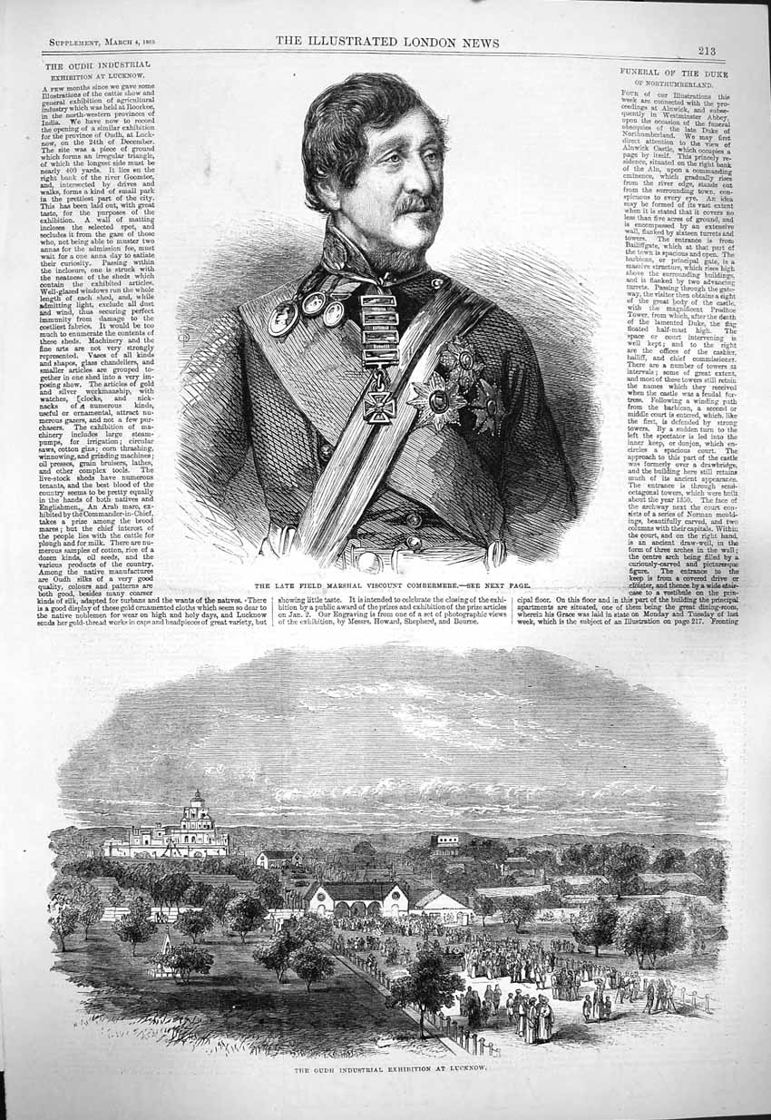 Old Antique Print 1865 Field Marshal Combermere Oudh Exhibition Lucknow 19th