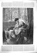 Original Old Antique Print 1865 Baby'S Corner Mother Little Girl Wyburd Art