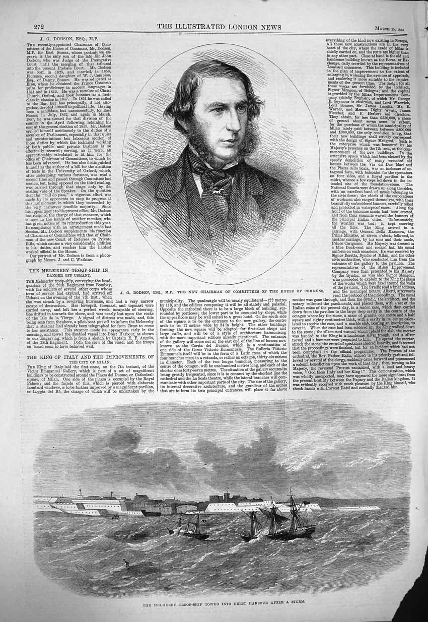 Original Old Antique Print 1865 Dodson House Commons Melmerby Troop Ship Brest
