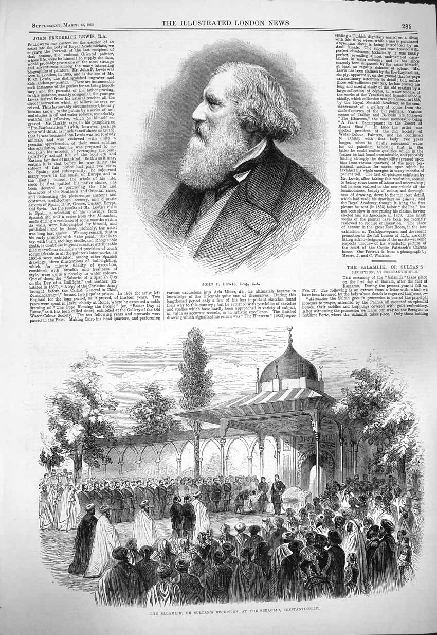 Old Antique Print 1865 Joh Lewis Salamlik Sultan Constantinople Seraglio 19th