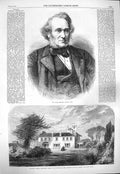 Original Old Antique Print 1865 Richard Cobden Dunford House Midhurst Sussex
