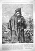 Original Old Antique Print 1865 Last Lucifer Match Man Smoking Lucas Victorian