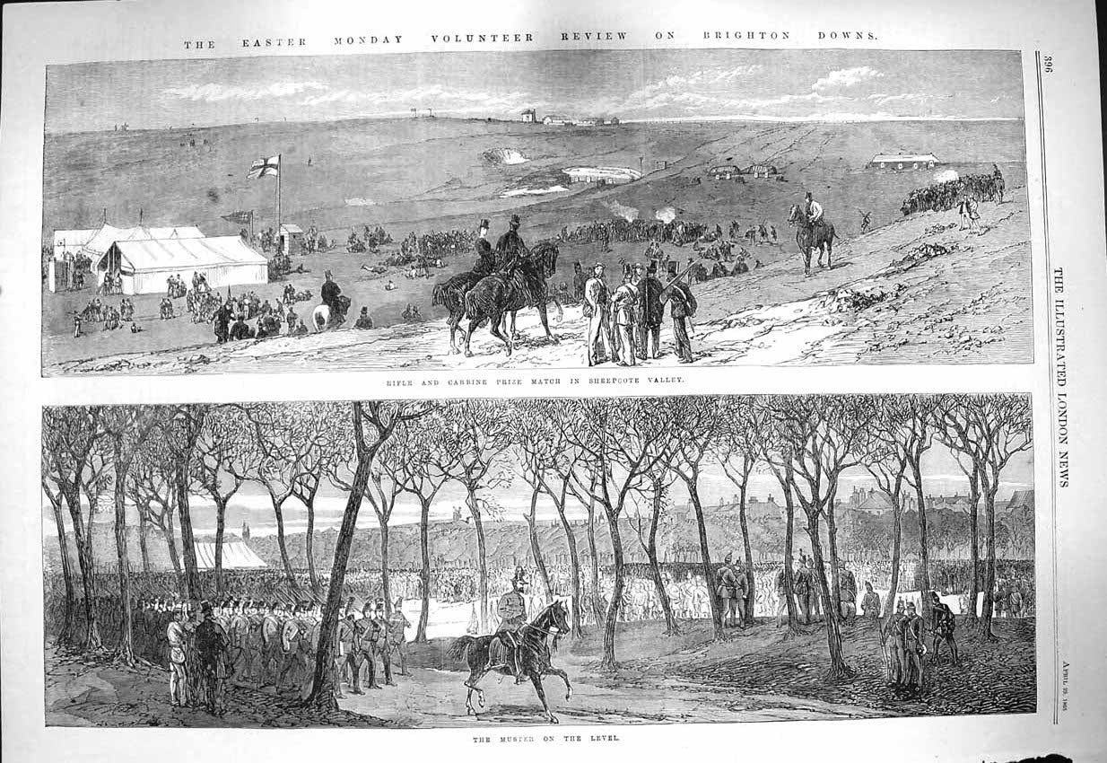 Old Antique Print 1865 Rifle Carbine Match Sheepcote Valley Muster Army 19th