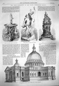Original Old Antique Print 1865 Christopher Wren Paul'S Cathedral Apollo Daphne