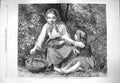 Original Old Antique Print 1865 Im Walde Little Girl Woman Gathering Flowers