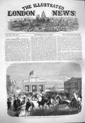Old Antique Print 1865 Dublin International Exhibition Building Entrance 19th