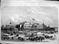 Original Old Antique Print 1865 Dublin International Exhibition Palace Garden