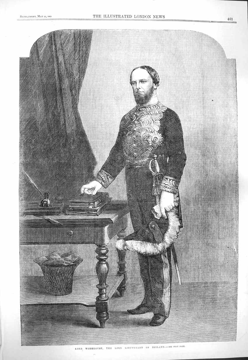 Original Old Antique Print 1865 Lord Wodehouse Lord Lieutenant Ireland 19th