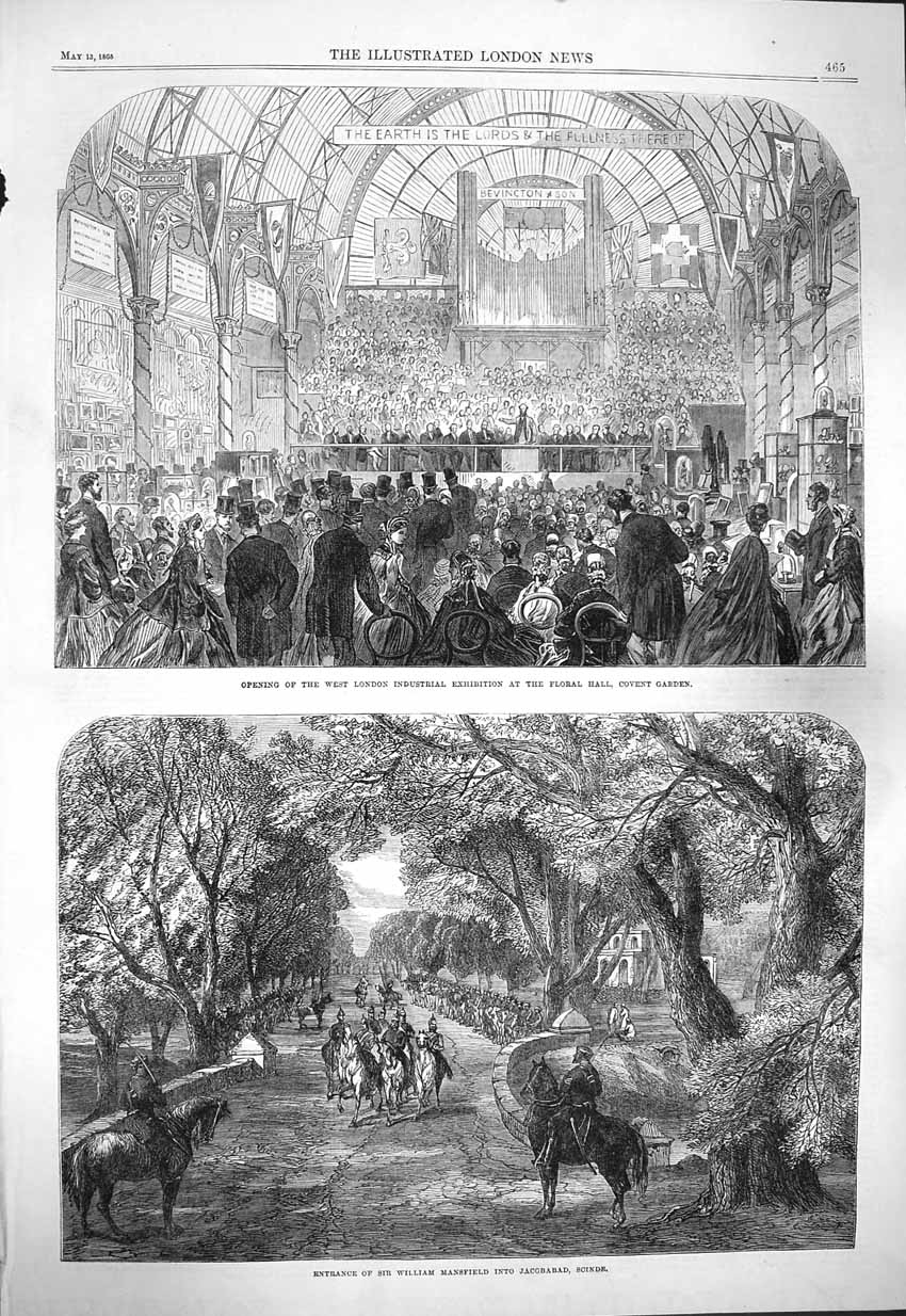 Original Old Antique Print 1865 William Mansfield Jacobabad Scinde Covent 19th
