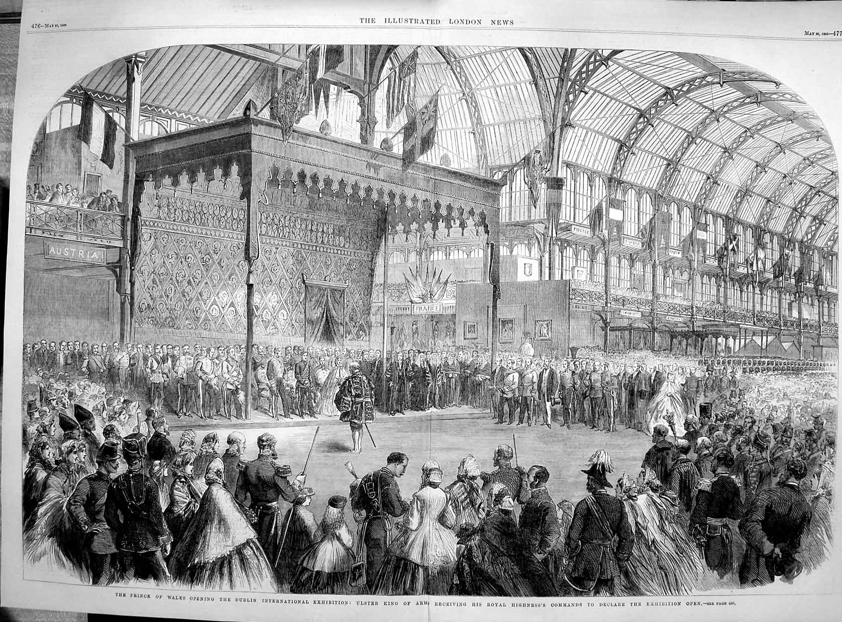 Old Antique Print 1865 Prince Wales Dublin International Exhibition King 19th