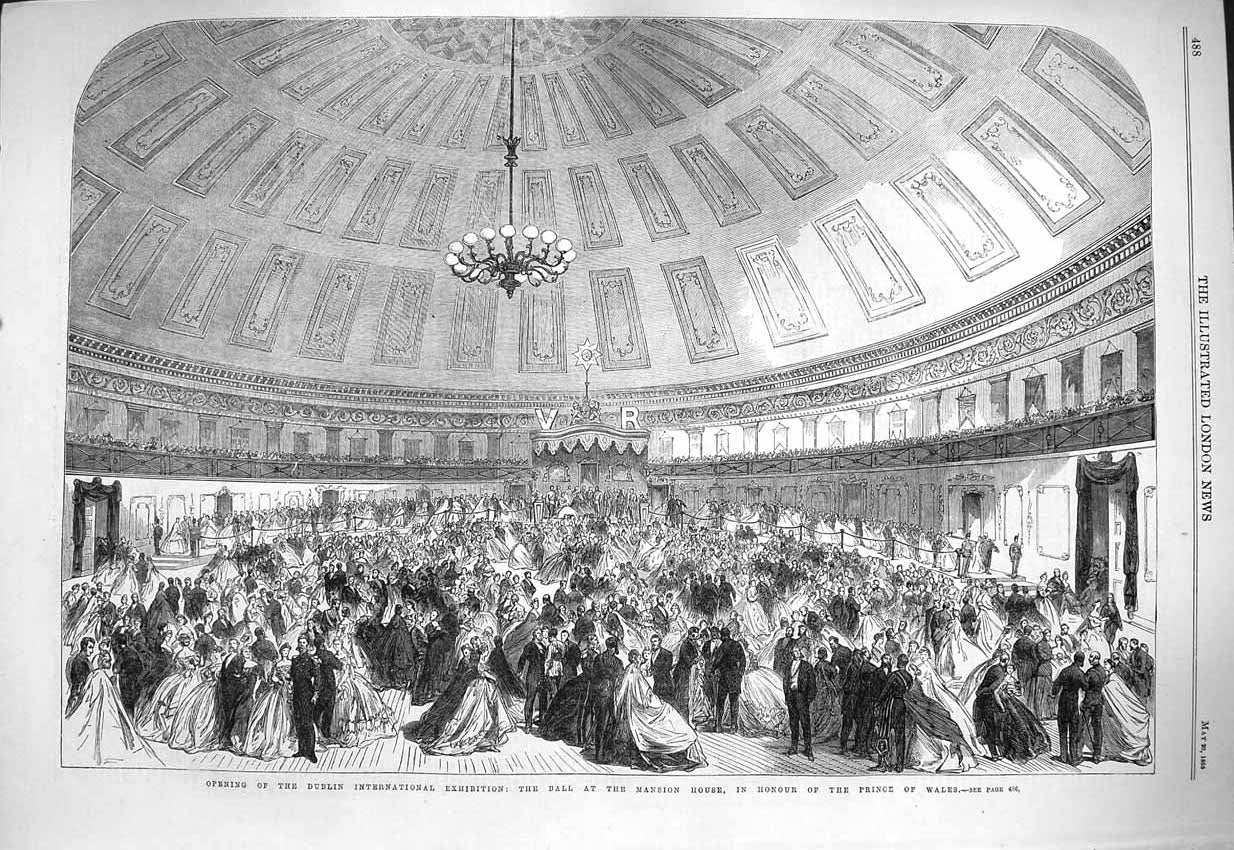 Original Old Antique Print 1865 Ball Mansion House Prince Wales Dublin Ireland
