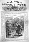 Original Old Antique Print 1865 Girl Butterfly Hat Flowers 19th