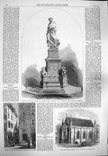 Old Antique Print 1865 Statue Dante Florence Church Augustine Wiesbaden 19th