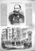 Old Antique Print 1865 Hungarian General Kmety Ishmael Pacha Dante Italy 19th
