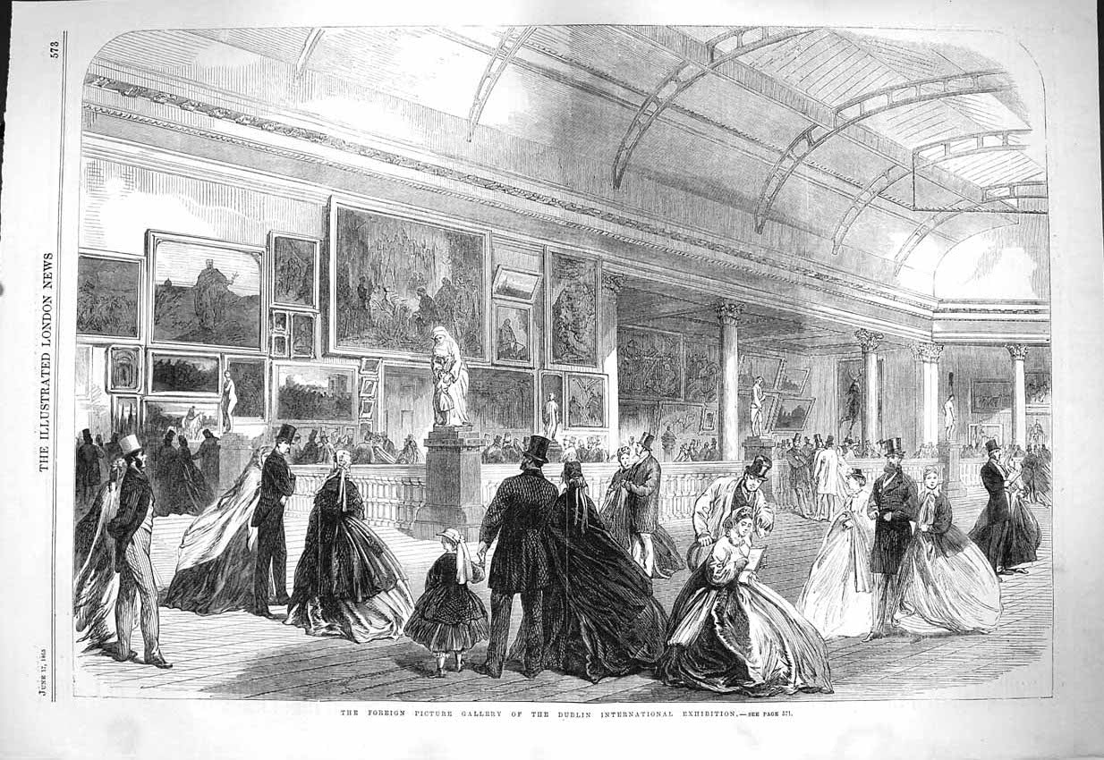Old Antique Print 1865 Foreign Picture Gallery Dublin Exhibition Ireland 19th