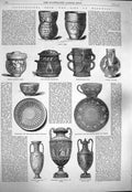 Original Old Antique Print 1865 Wedgwood Celtic Urns Vase Posset-Pot Pitcher