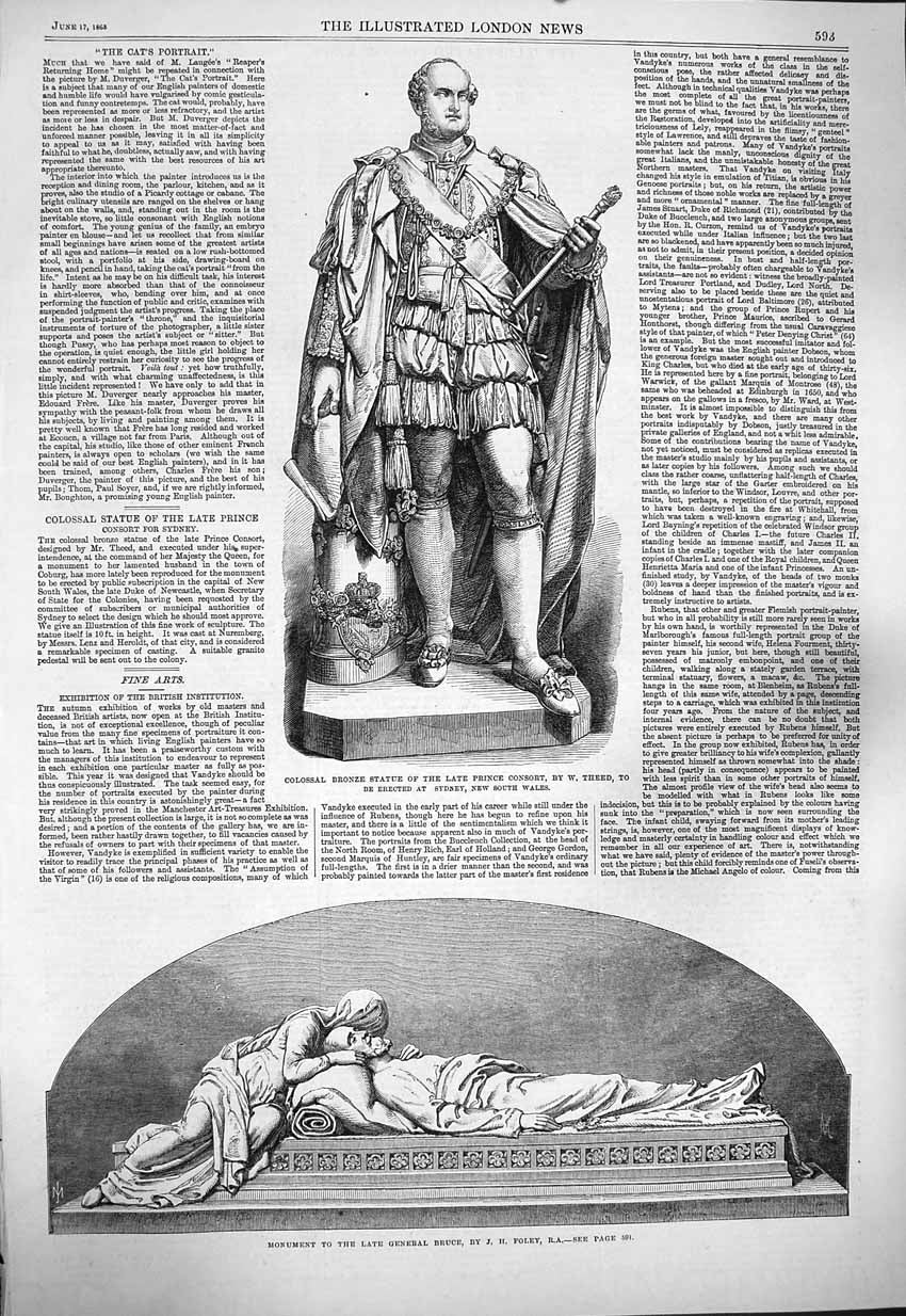 Old Antique Print 1865 Bronze Statue Prince Consort General Bruce Foley 19th