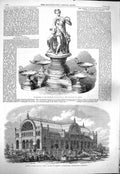 Old Antique Print 1865 Crystal Palace Flora Cologne Testimonial Art-Union 19th