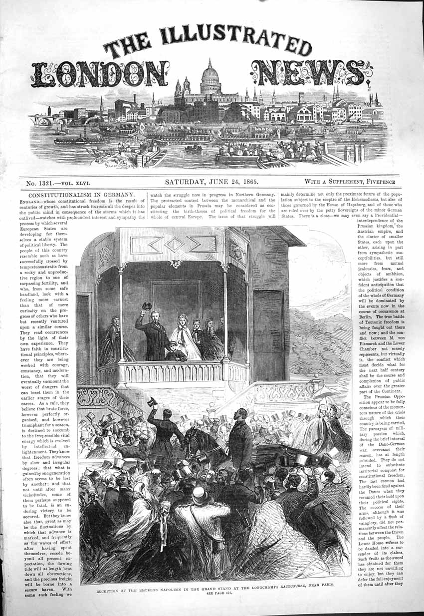 Original Old Antique Print 1865 Emperor Napoleon Lonchamps Racecourse Paris