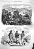 Old Antique Print 1865 War Bhootan Stockade Dewangiri Bengal Army Troops 19th