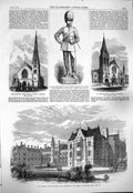 Old Antique Print 1865 Hospital Consumption Brompton Prince Wales Church 19th