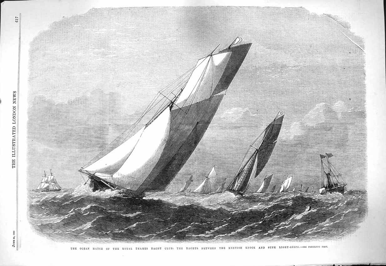Old Antique Print 1865 Ocean Match Royal Thames Yacht Club Kentish Knock 19th