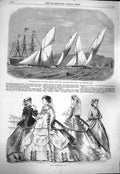 Original Old Antique Print 1865 Paris Fashion Cutter-Match London Yacht Erith