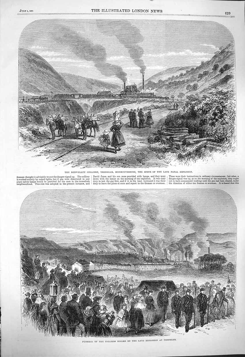 Original Old Antique Print 1865 Bedwellty Colliery Monmouthshire Tredega 19th
