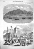 Original Old Antique Print 1865 Emperor Napoleon Algeria Stora Ships Mosq 19th