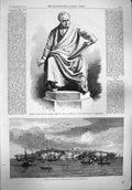 Old Antique Print 1865 Statue Charles Barry Sombrero Leeward Islands Ship 19th
