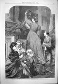 Old Antique Print 1865 Christmas Time Family Mistletoe Osborne Fine Art 19th