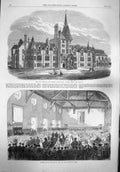 Original Old Antique Print 1865 Hospital French Protestants Victoria Wellington