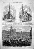 Original Old Antique Print 1865 Church Stephen Carlisle Dulce Domun Winchester