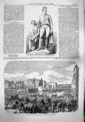 Original Old Antique Print 1865 Burke Wills Statue Monument Melbourne Au 19th