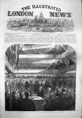 Original Old Antique Print 1865 Lord Mayor London Foundation Blackfriars Bridge