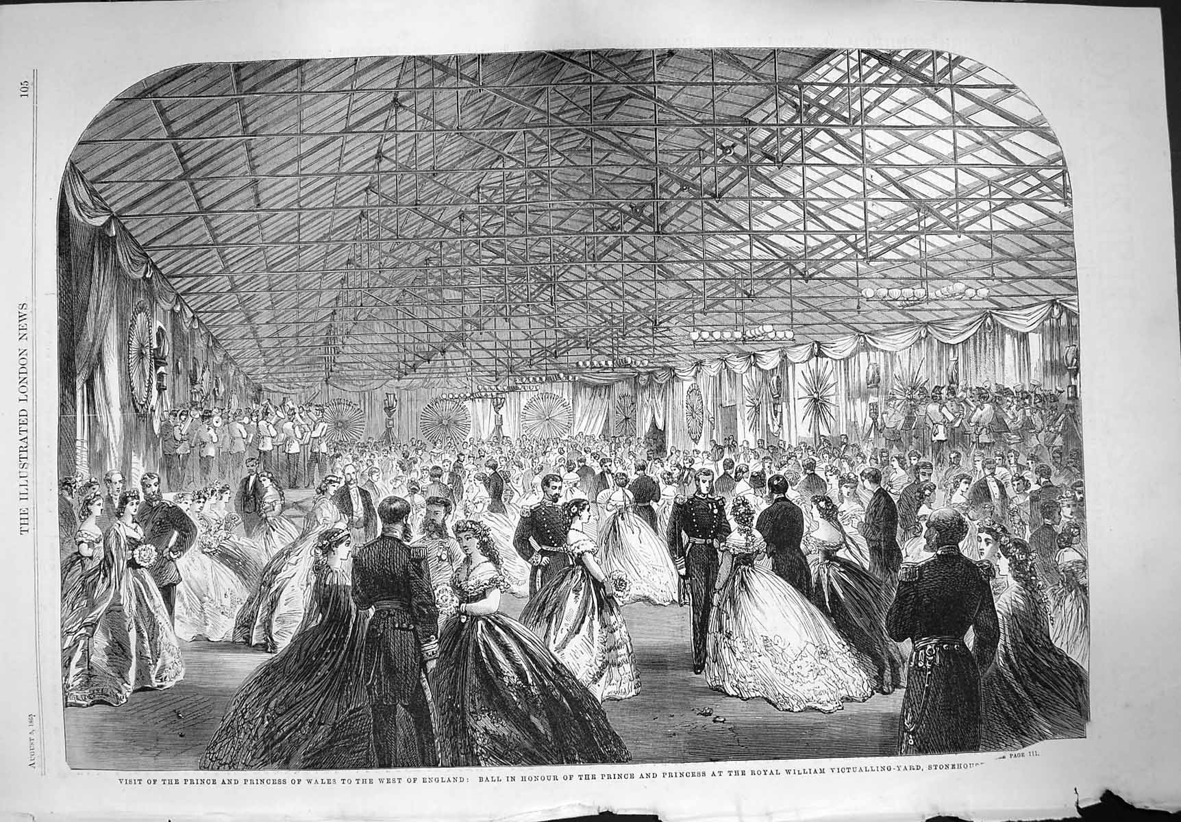 Old Antique Print 1865 Prince Wales England Ball William Victualling Yard 19th